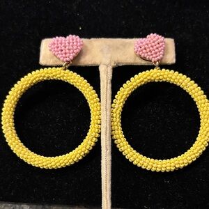 Alison Lou x J Crew Vibrant Pink and Yellow Beaded Earrings